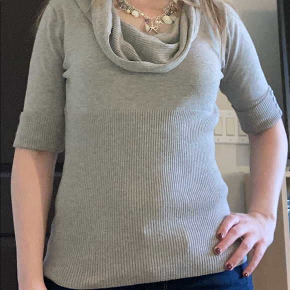 Beige ruffled neck sweater top - Picture 3 of 12